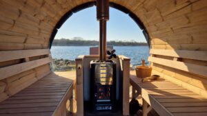 Kalvehave Havbad's sauna indefra